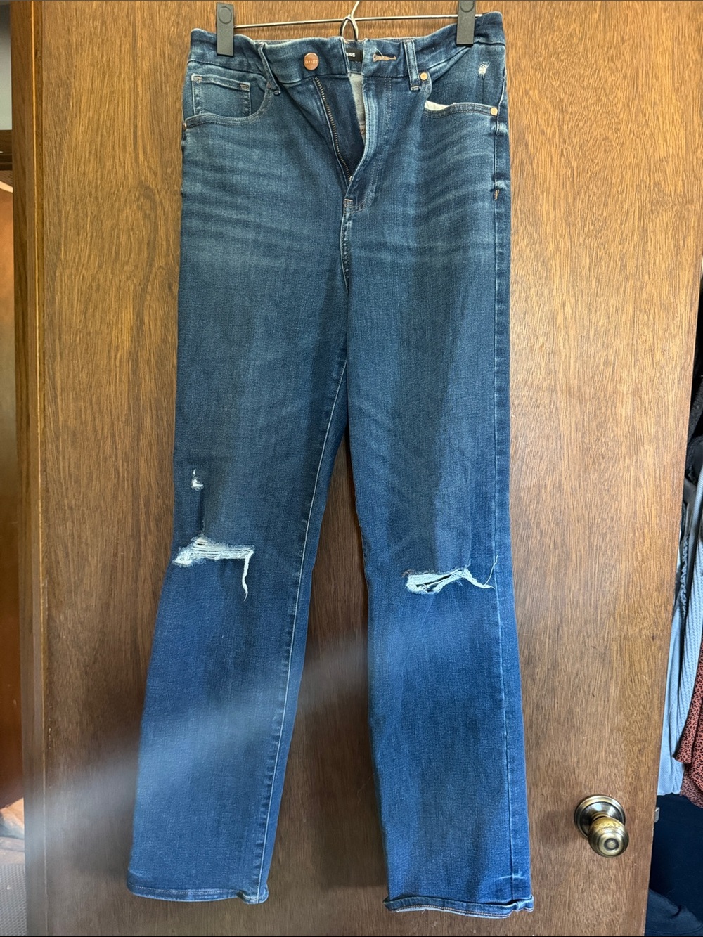 Express FleXX Modern Straight super high rise distressed jeans
